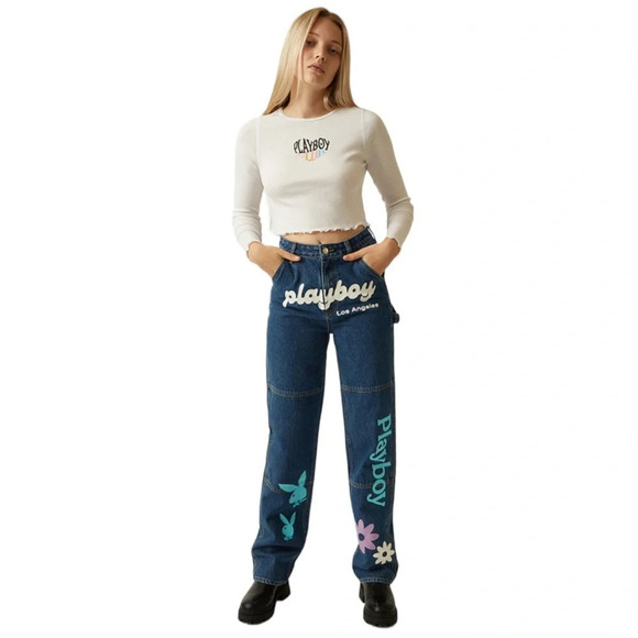 Playboy X PacSun Medium Wash High Rise Carpenter Jeans Size 25 - Picture 5 of 12